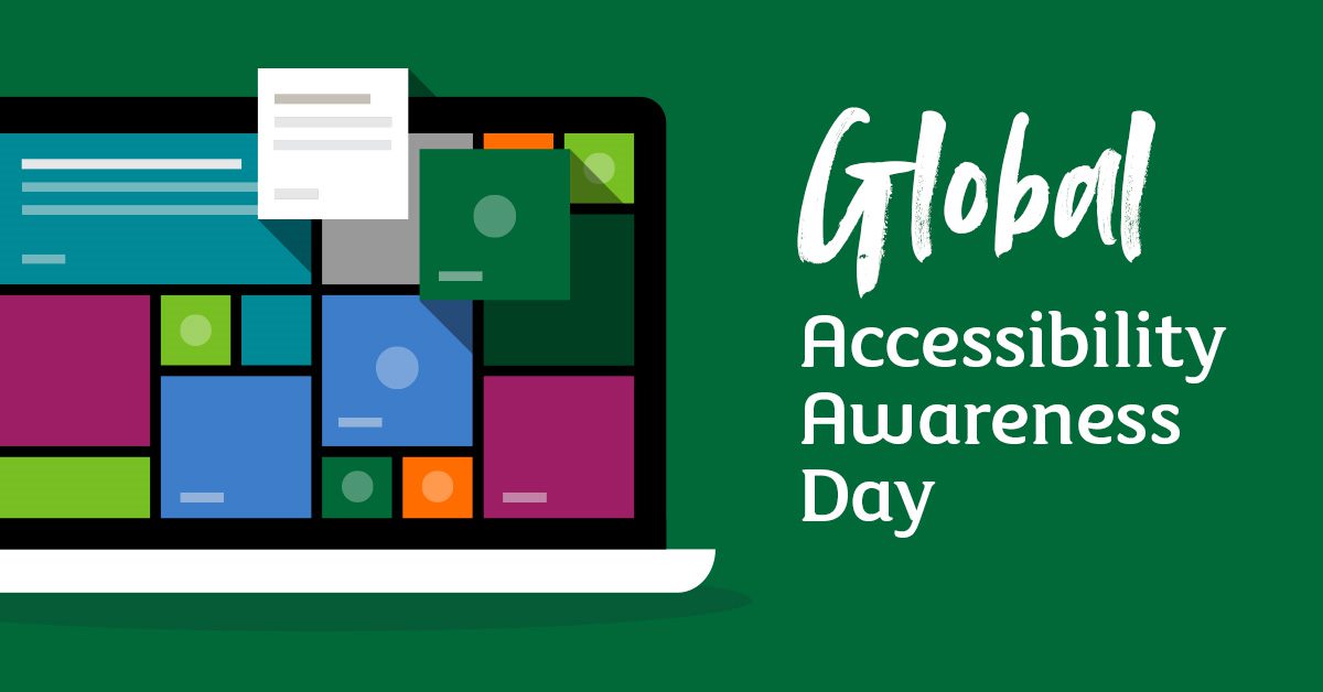 Graphic of a laptop with text reading global accessibility awareness day