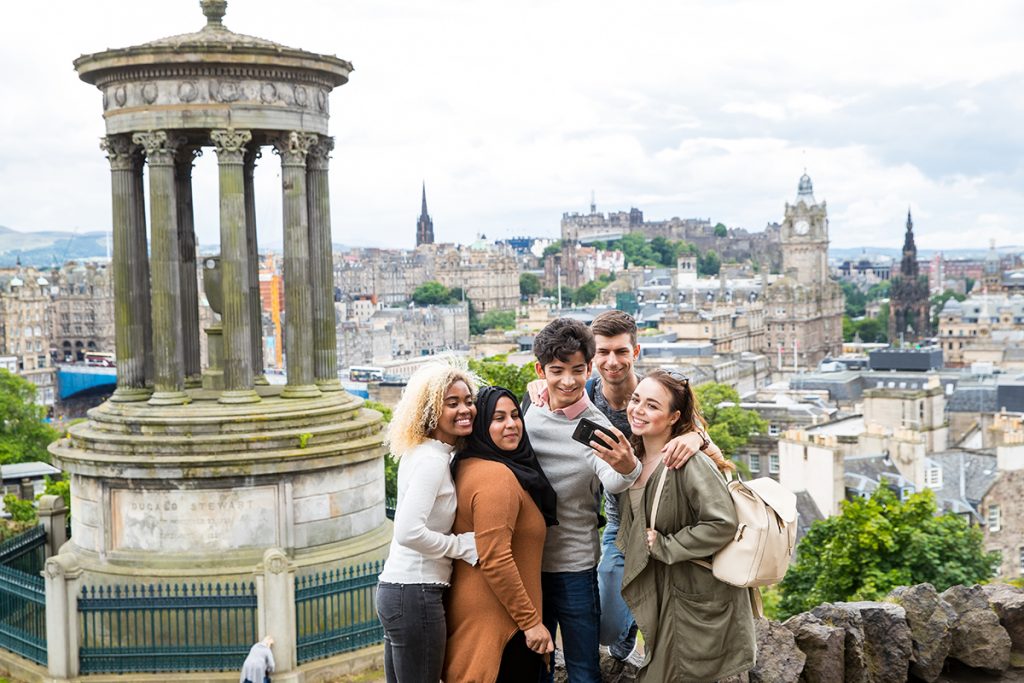 Students sightseeing in Edinburgh. 