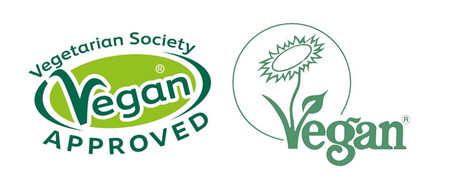 Graphic showing the logos of Vegetarian society approved and Vegetarian society.