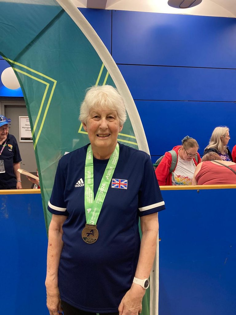 Lyn Kearney captured with her bronze medal at recent British Transplant Games 2026 in Sheffield 